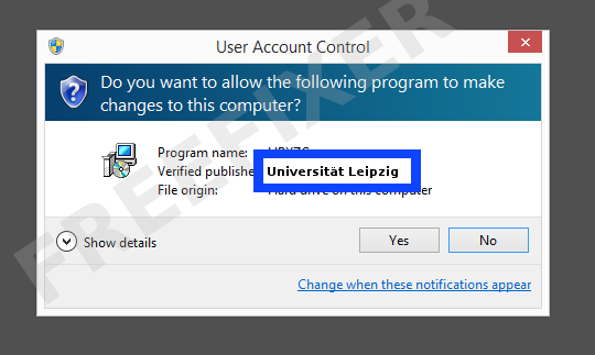 Screenshot where Universität Leipzig appears as the verified publisher in the UAC dialog